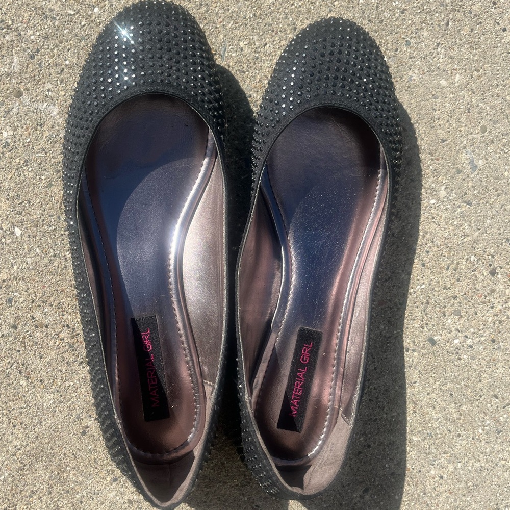 Material Girl Black and Silver Studded Flats